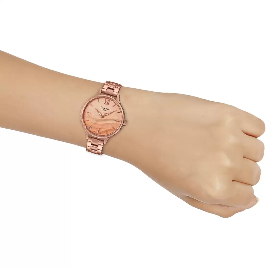 Sheen Women Quartz Rose Gold Dial Analog Stainless Steel Watch SH274