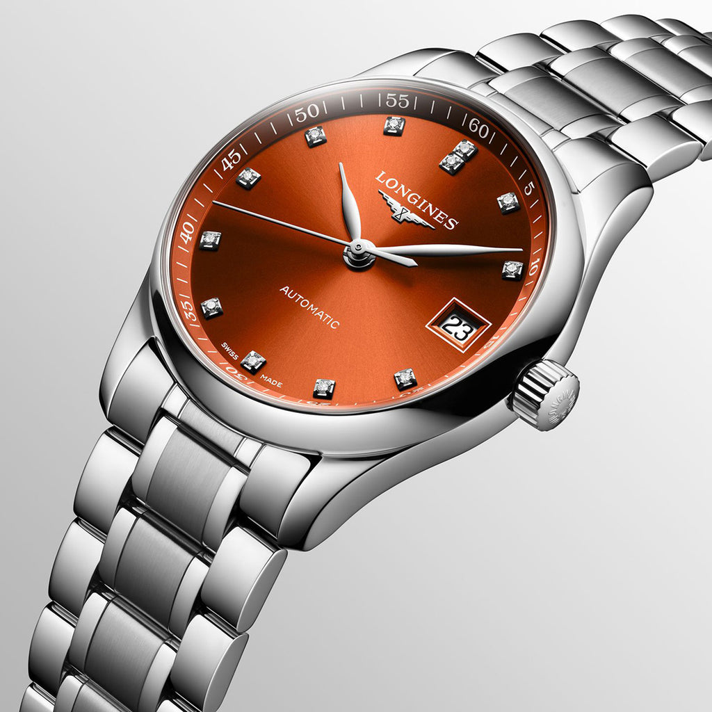Women Automatic Orange Dial Analog Stainless Steel Watch L23574086
