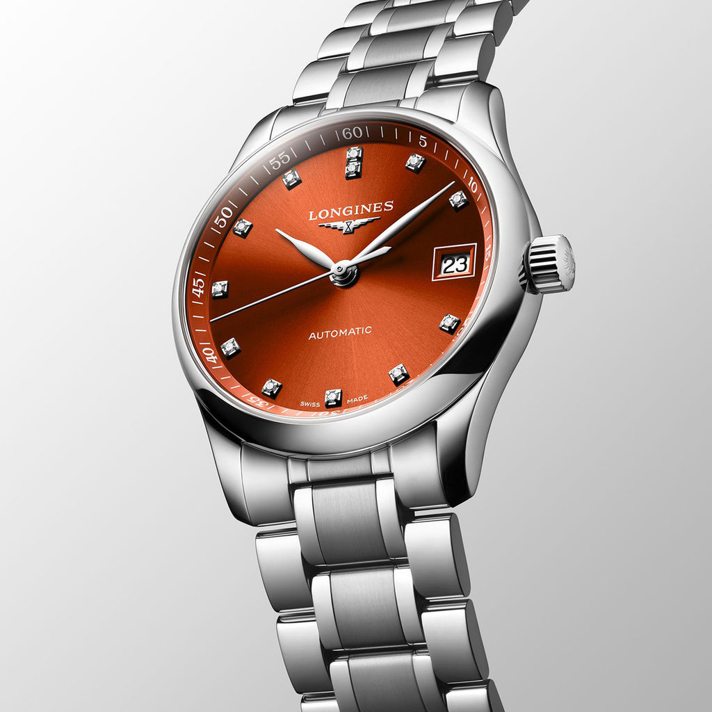 Women Automatic Orange Dial Analog Stainless Steel Watch L23574086