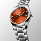 Women Automatic Orange Dial Analog Stainless Steel Watch L23574086