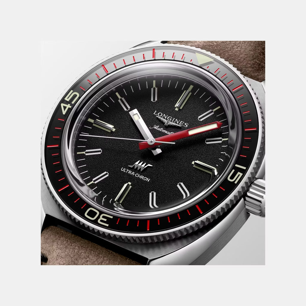 Ultra Chron Men Quartz Black Dial Analog Leather Watch L28364522