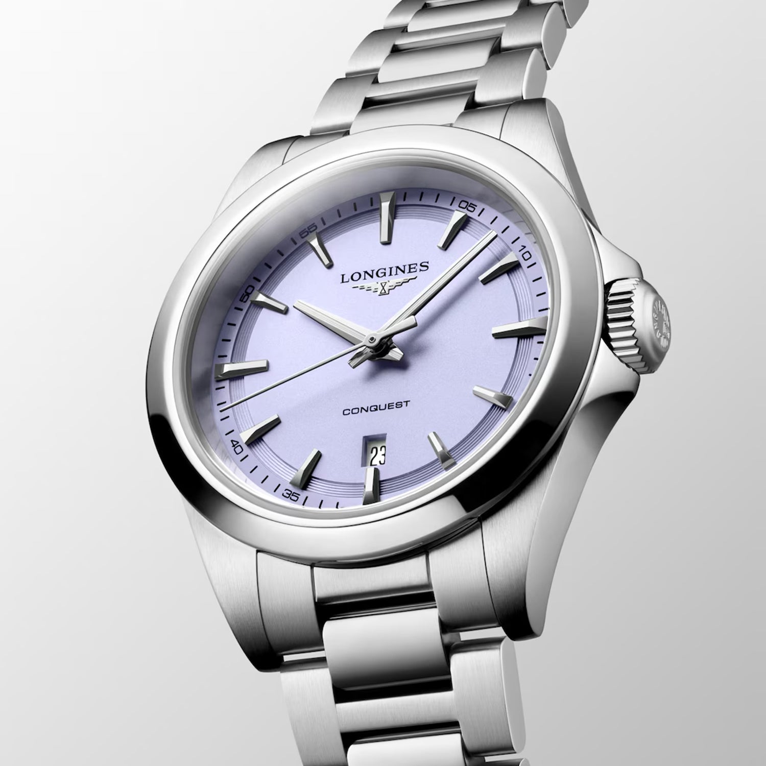 Conquest Women Quartz Lavender Dial Analog Stainless Steel Watch L33504026