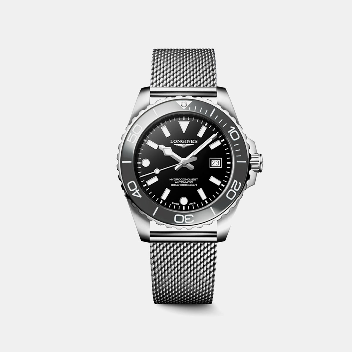 HydroConquest Men Automatic Black Dial Analog Mesh Watch L37884706