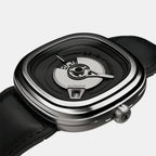 Men Automatic Black Dial Analog Leather Watch PE1-01