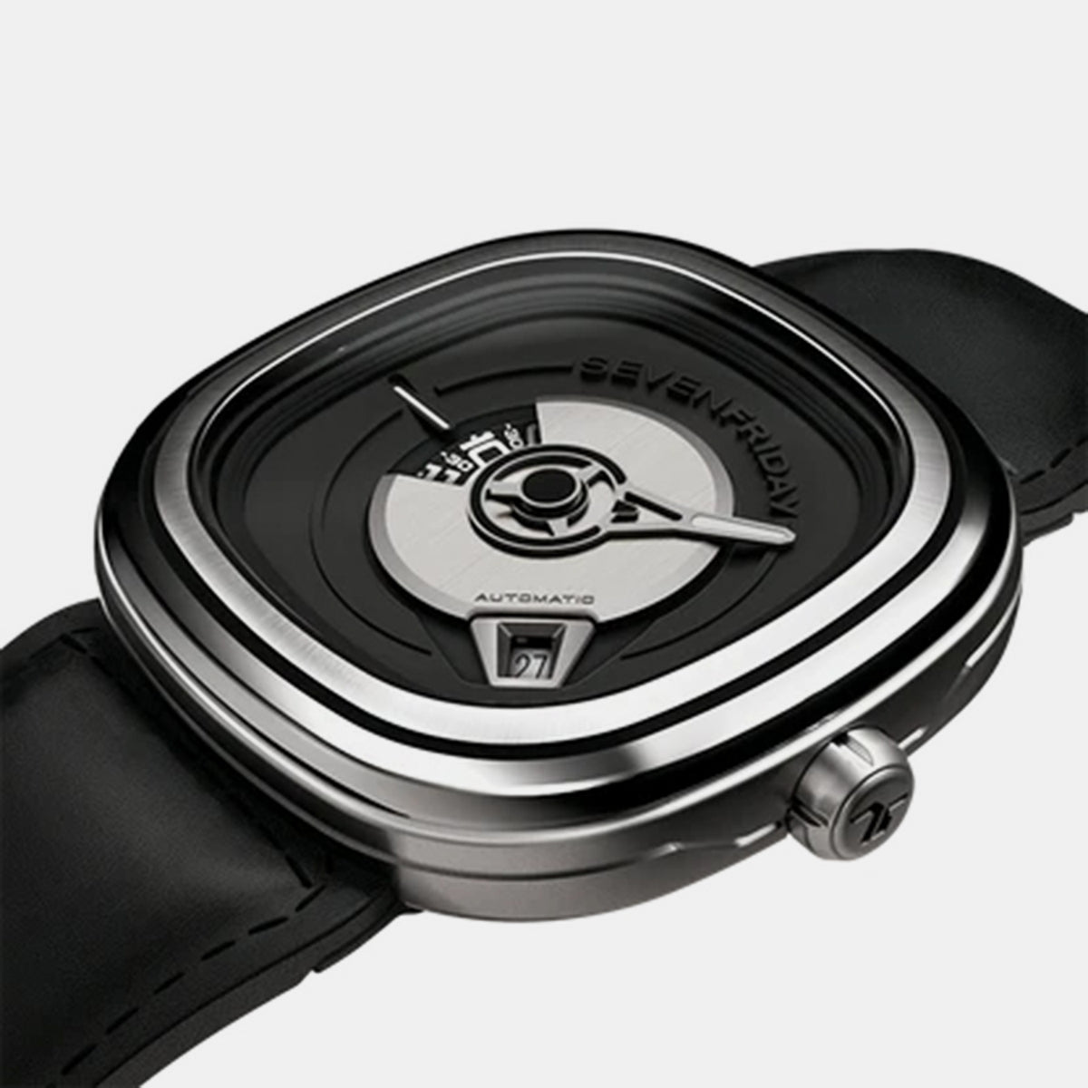 Men Automatic Black Dial Analog Leather Watch PE1-01