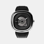 Men Automatic Black Dial Analog Leather Watch PE1-01