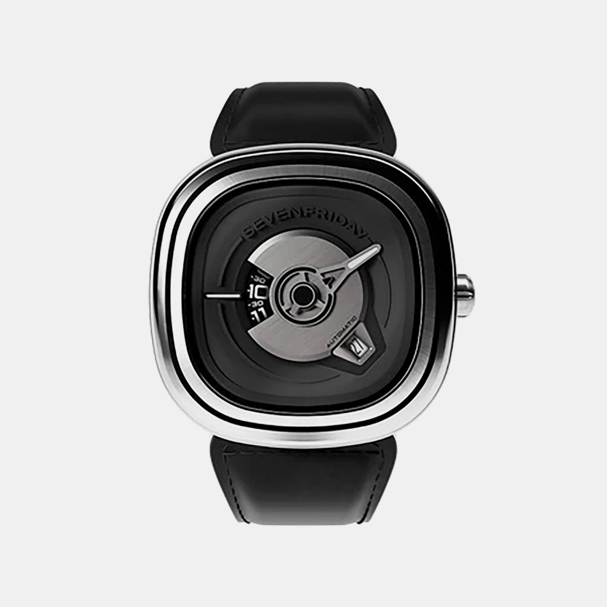 Men Automatic Black Dial Analog Leather Watch PE1-01