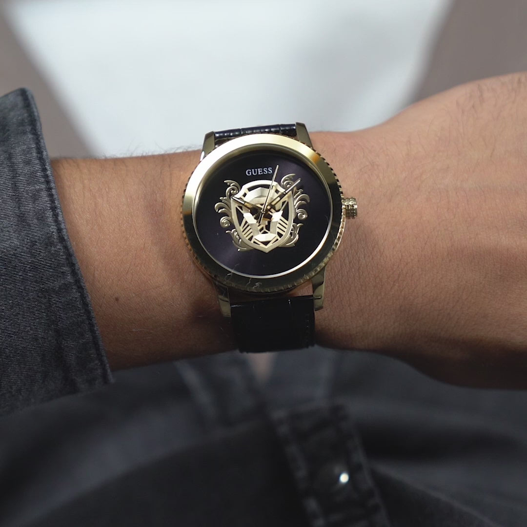 Men Quartz Black Dial Analog Leather Watch GW0566G1