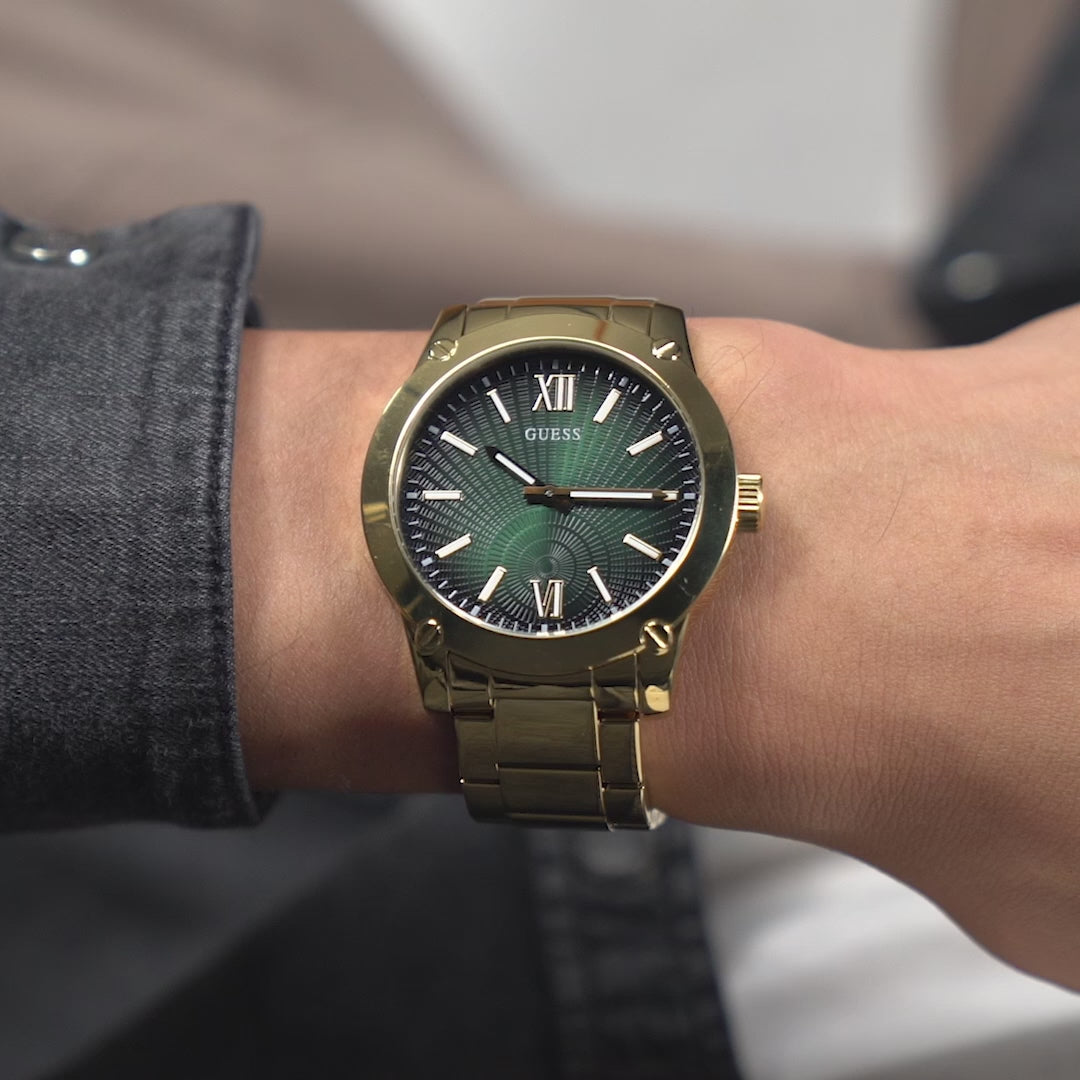 Gd Crescent Men Quartz Green Dial Analog Stainless Steel Watch Gw0574G2