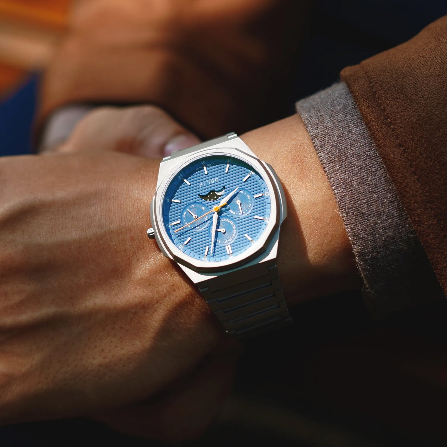 Moonphase Men Quartz Blue Dial Multi-Function Stainless Steel Watch BLADE LUNAR CALENDAR-SL