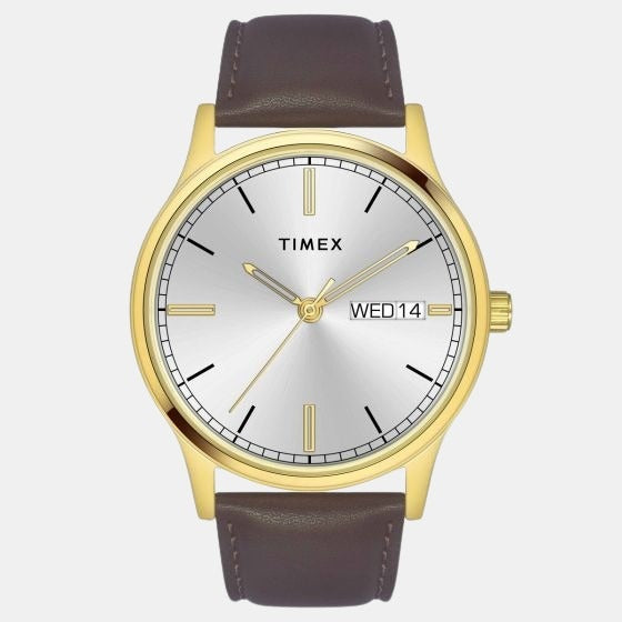 TIMEX Women Leather Classics Collection 3 Hands Analogue Silver Dial  Coloured Quartz Watch, Round Dial With 34Mm Case Width - Twel15800, Band  Color-Brown : Amazon.in: Watches