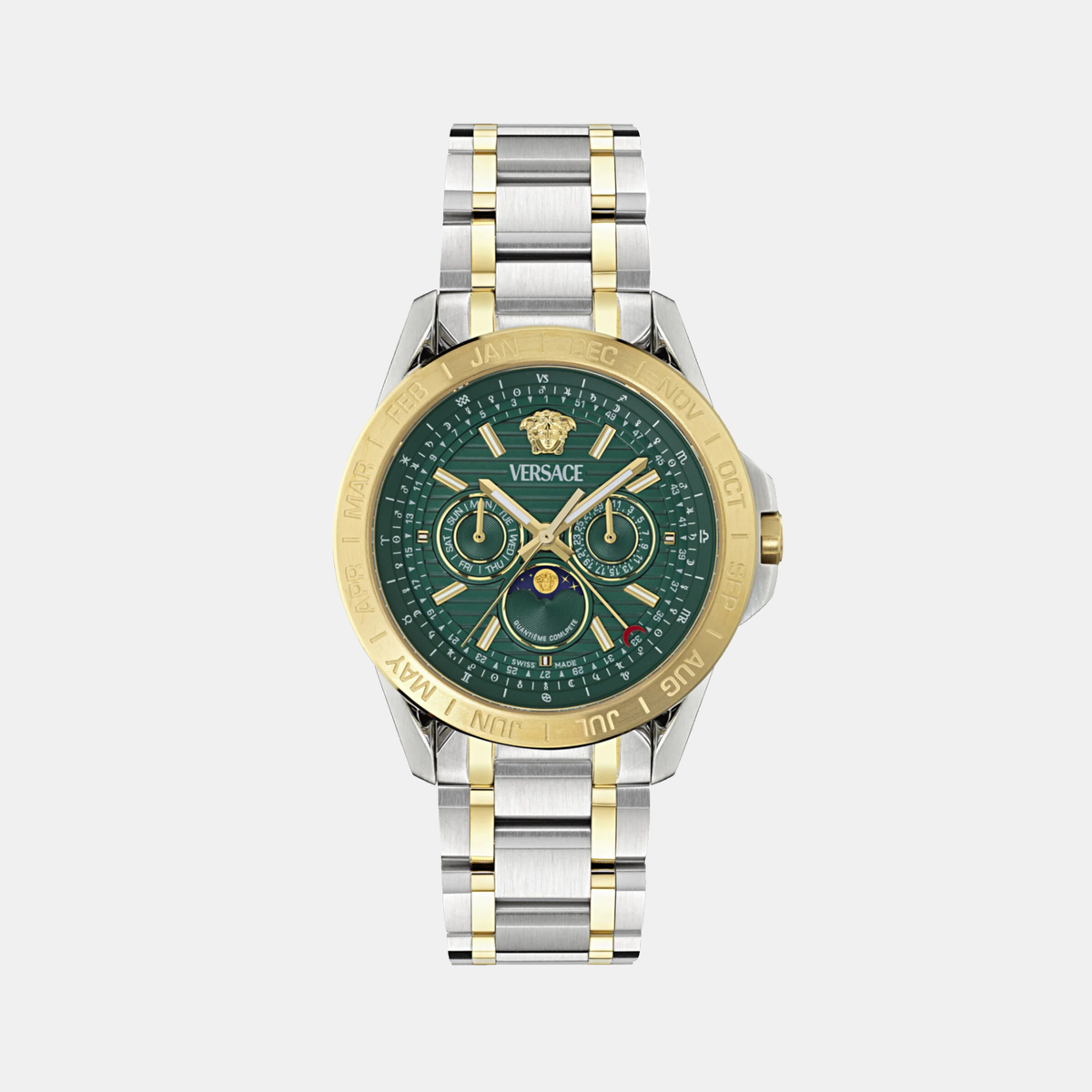 Moonphase Men Quartz Green Dial Multi-Function Stainless Steel Watch VE0K00325