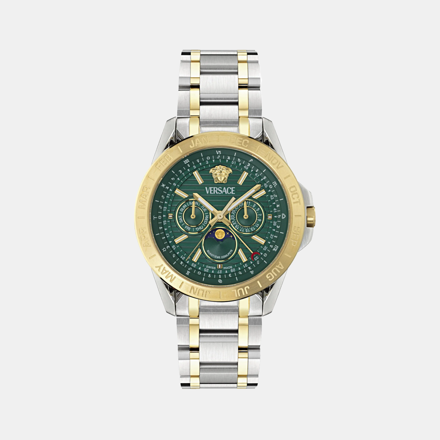 V-Galaxy Moonphase Men Quartz Green Dial Multi-Function Stainless Steel Watch VE0K00325
