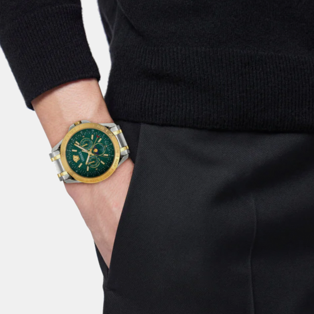 V-Galaxy Moonphase Men Quartz Green Dial Multi-Function Stainless Steel Watch VE0K00325