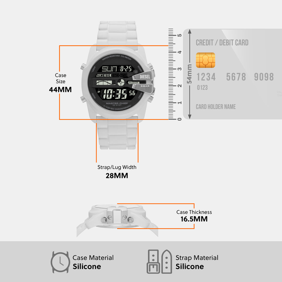 Diesel 44 mm White LCD watch