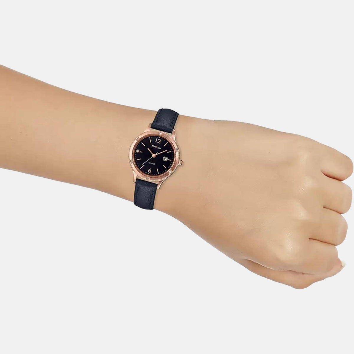 Sheen Women Quartz Black Dial Analog Leather Watch SH207
