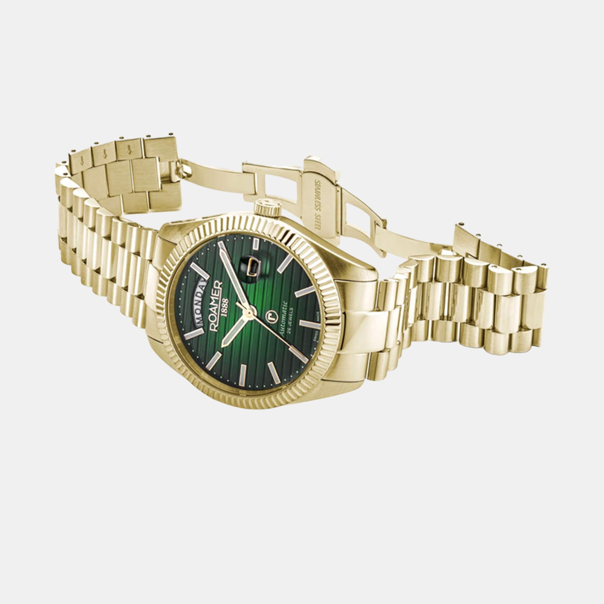 Primeline Daydate Ii Men Quartz Green Dial Analog Stainless Steel Watch 981666 48 75 50