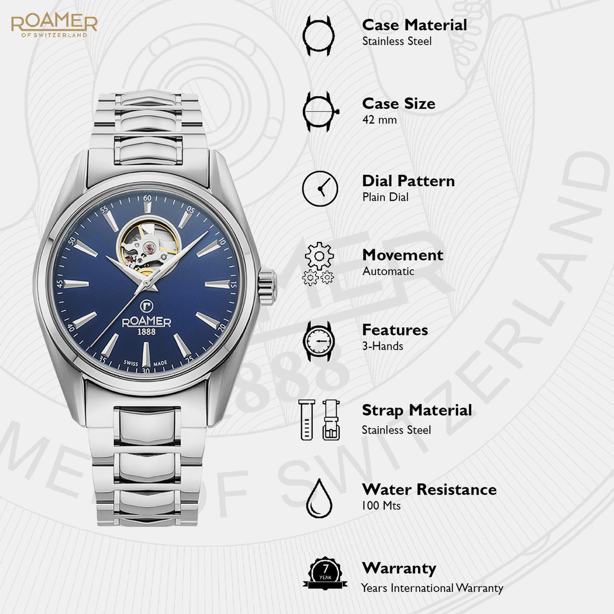 Searock Master Men Mechanical Blue Dial Analog Stainless Steel Watch 984985 41 45 20