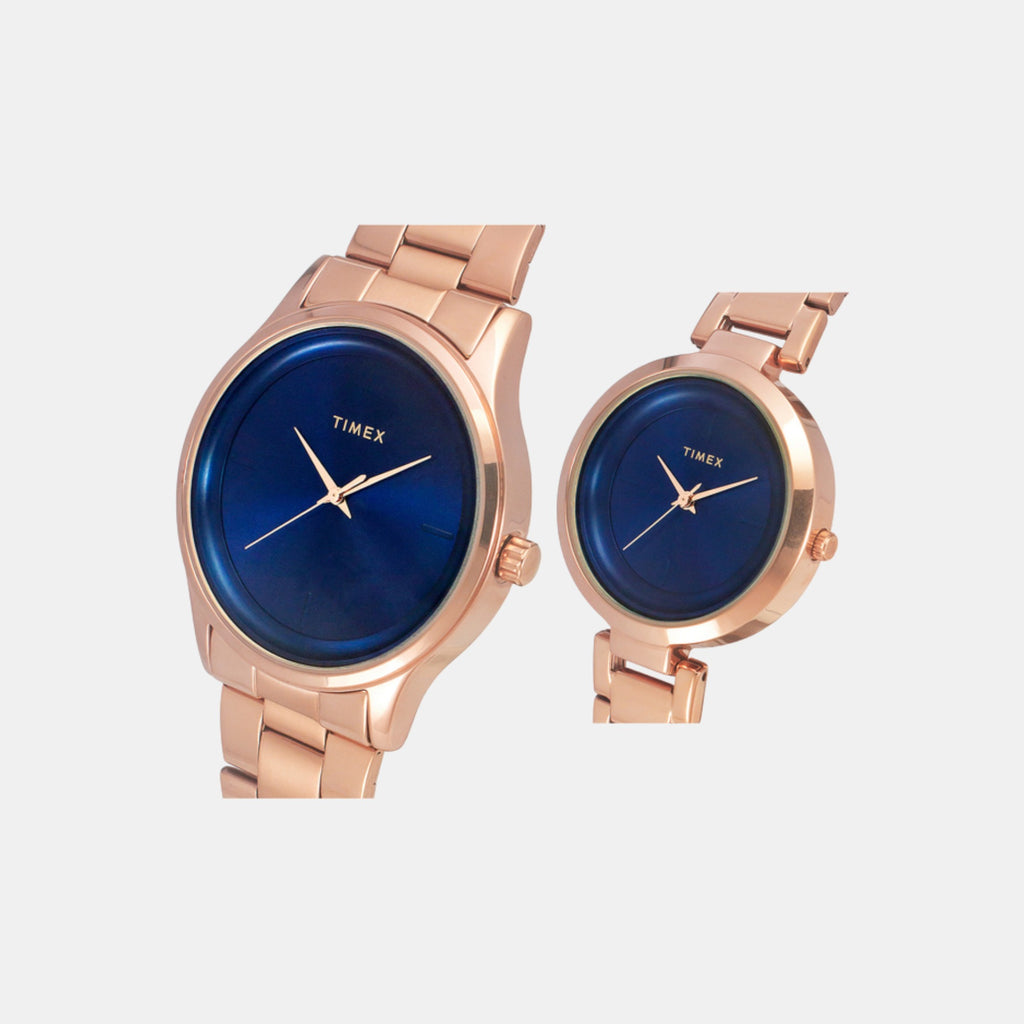 Fashion Couple Quartz Blue Dial Analog Stainless Steel Watch TW00PR296
