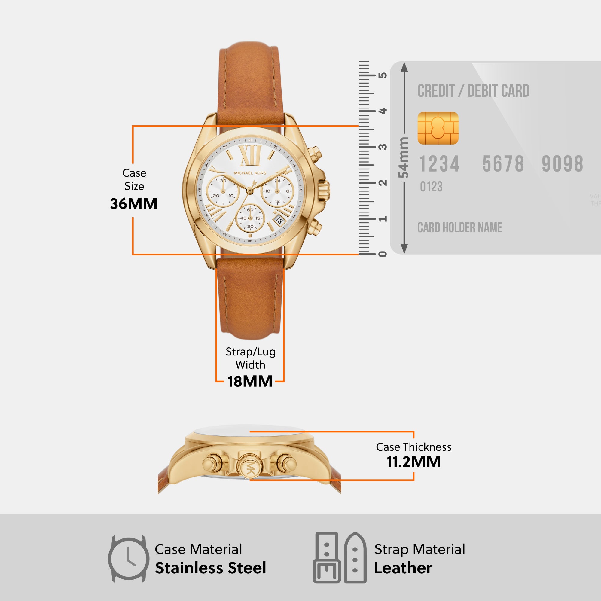 Bradshaw Women Quartz White Dial Chronograph Leather Watch MK2961