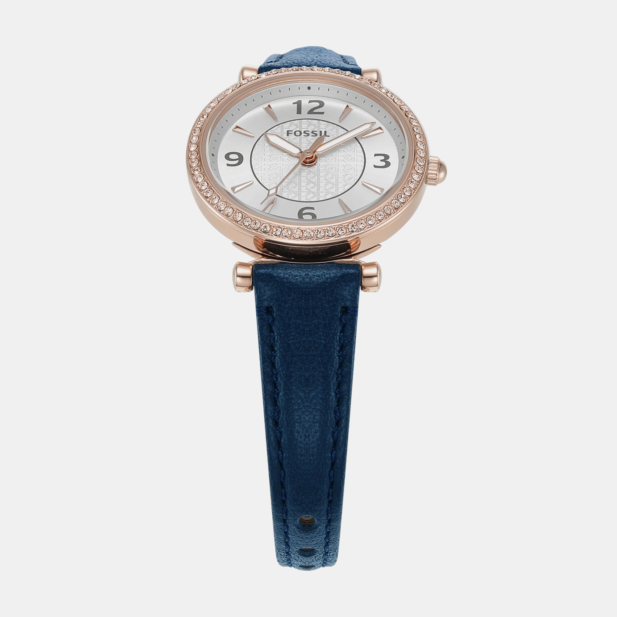 Female Carlie Three-Hand Navy Leather Watch ES5295 – Just In Time