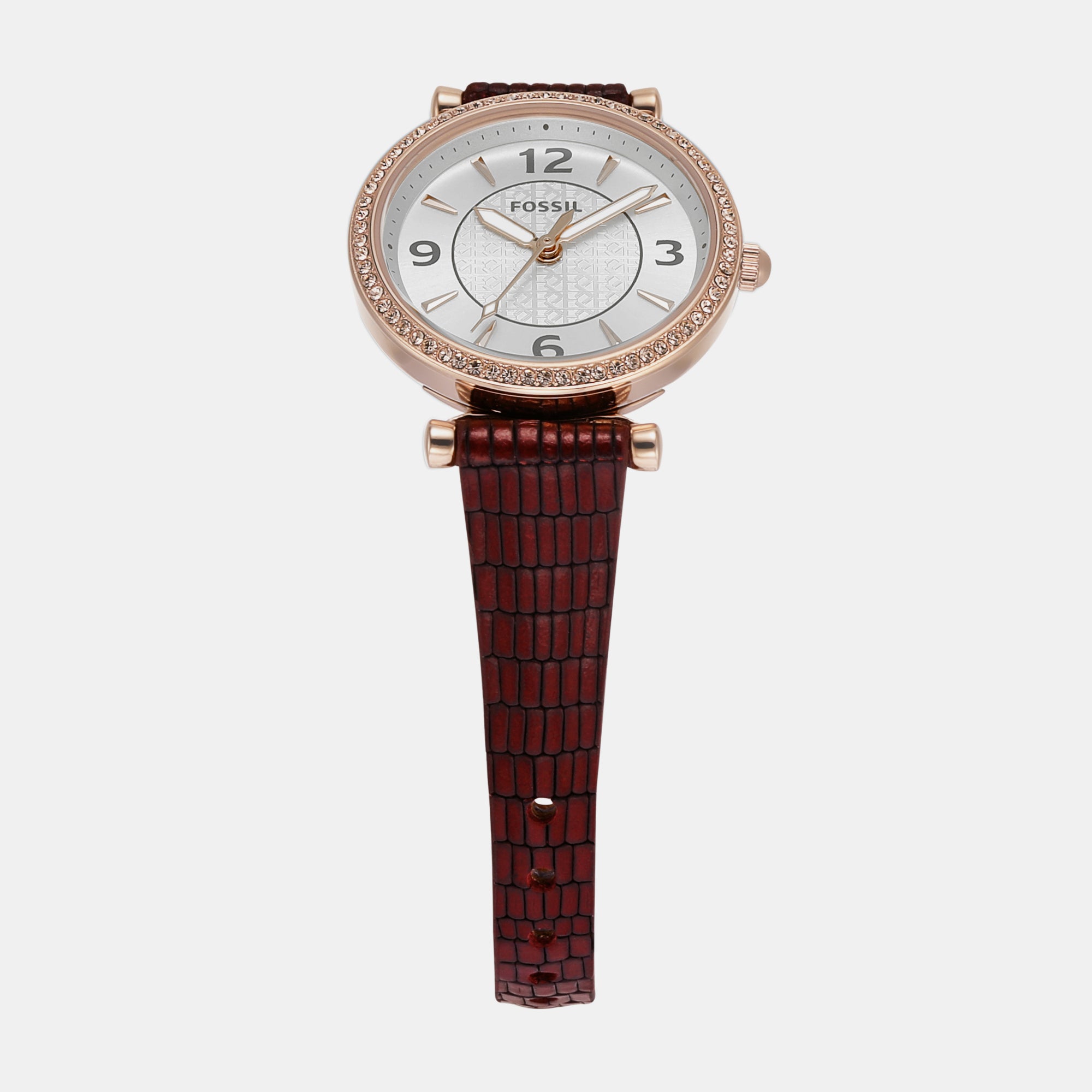 Female Carlie Three-Hand Red Lizard Leather Watch ES5296 – Just In