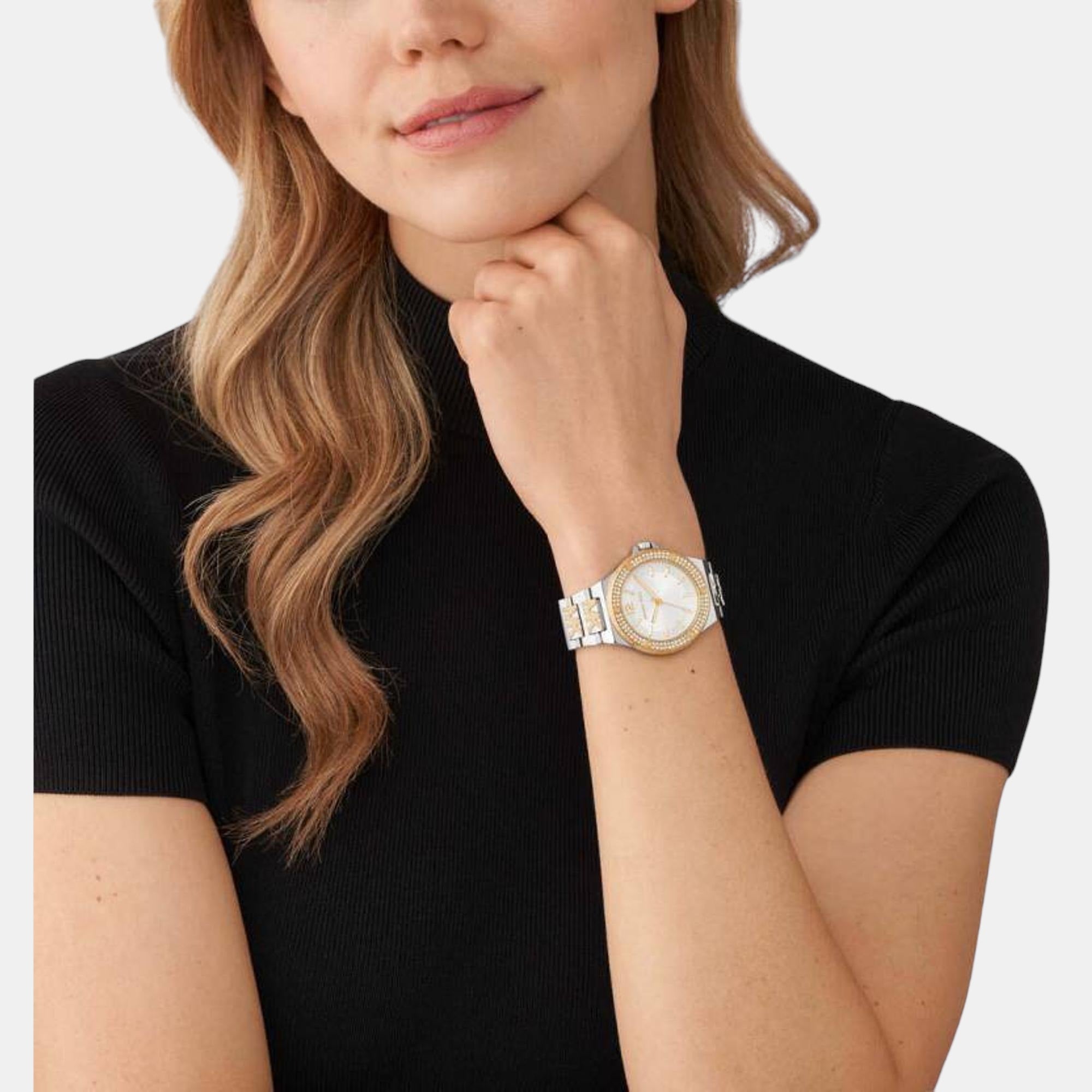 Lennox Women Quartz Silver Dial Analog Stainless Steel Watch MK7338