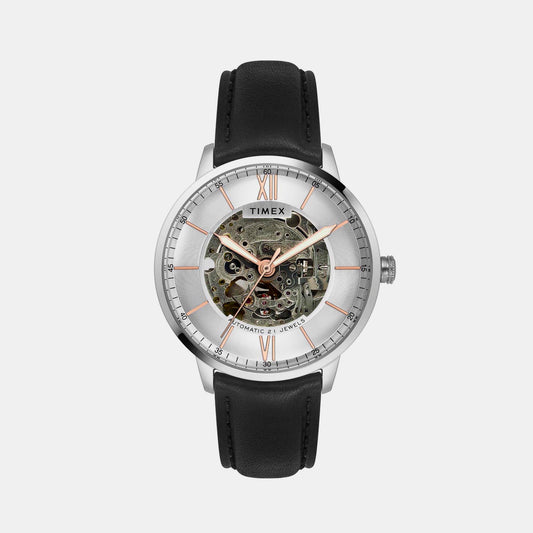 E Class Male Silver Analog Leather Automatic Watch TWEG23500