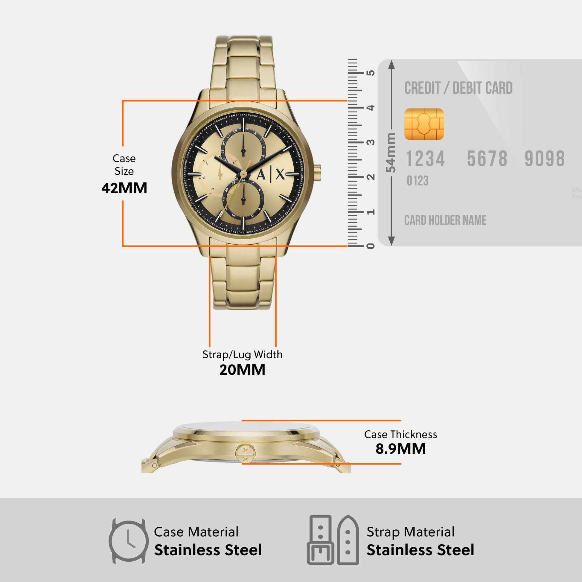 In AX1866 Gold Steel Stainless Time Just Chronograph Watch Male –