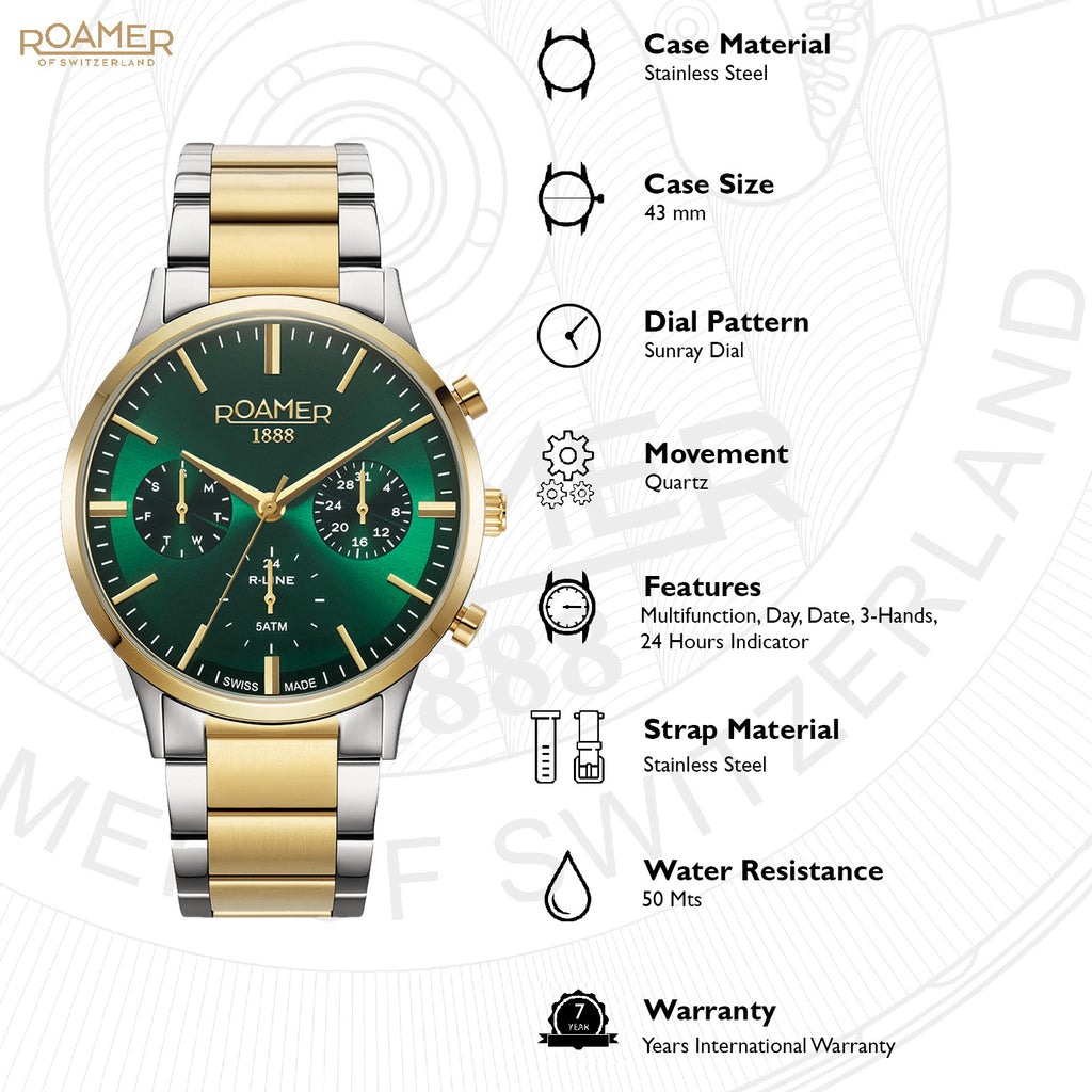 R-Line Men Quartz Green Dial Analog Stainless Steel Watch 718982 48 75 70