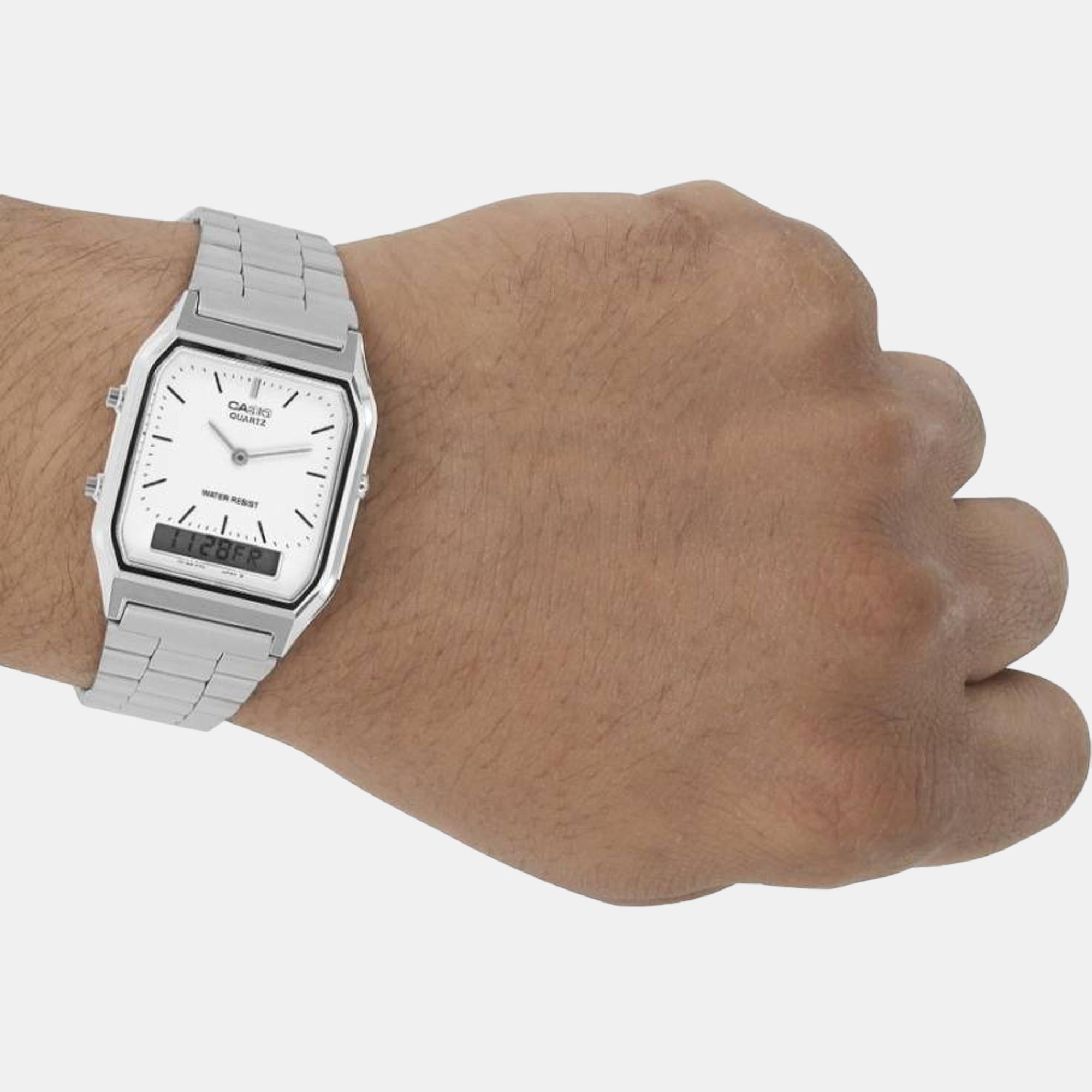 Vintage Unisex Quartz White Dial Analog Stainless Steel Watch AD03