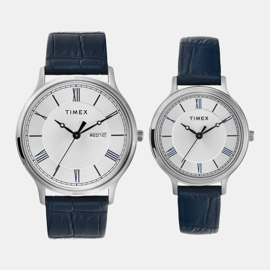 Couple Silver Analog Leather Watch TW00PR298