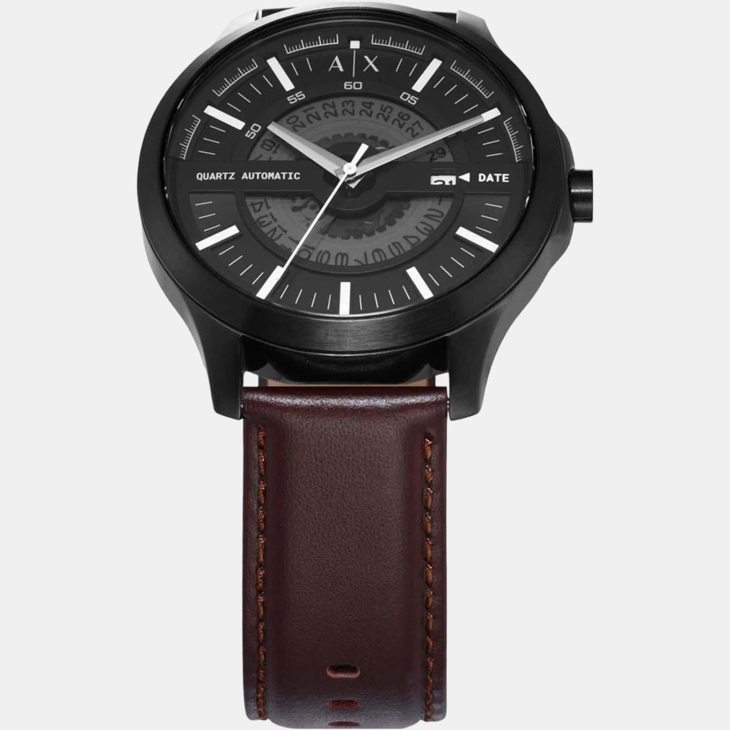 Unisex Black Analog Leather Automatic Watch AX2446 – Just In Time