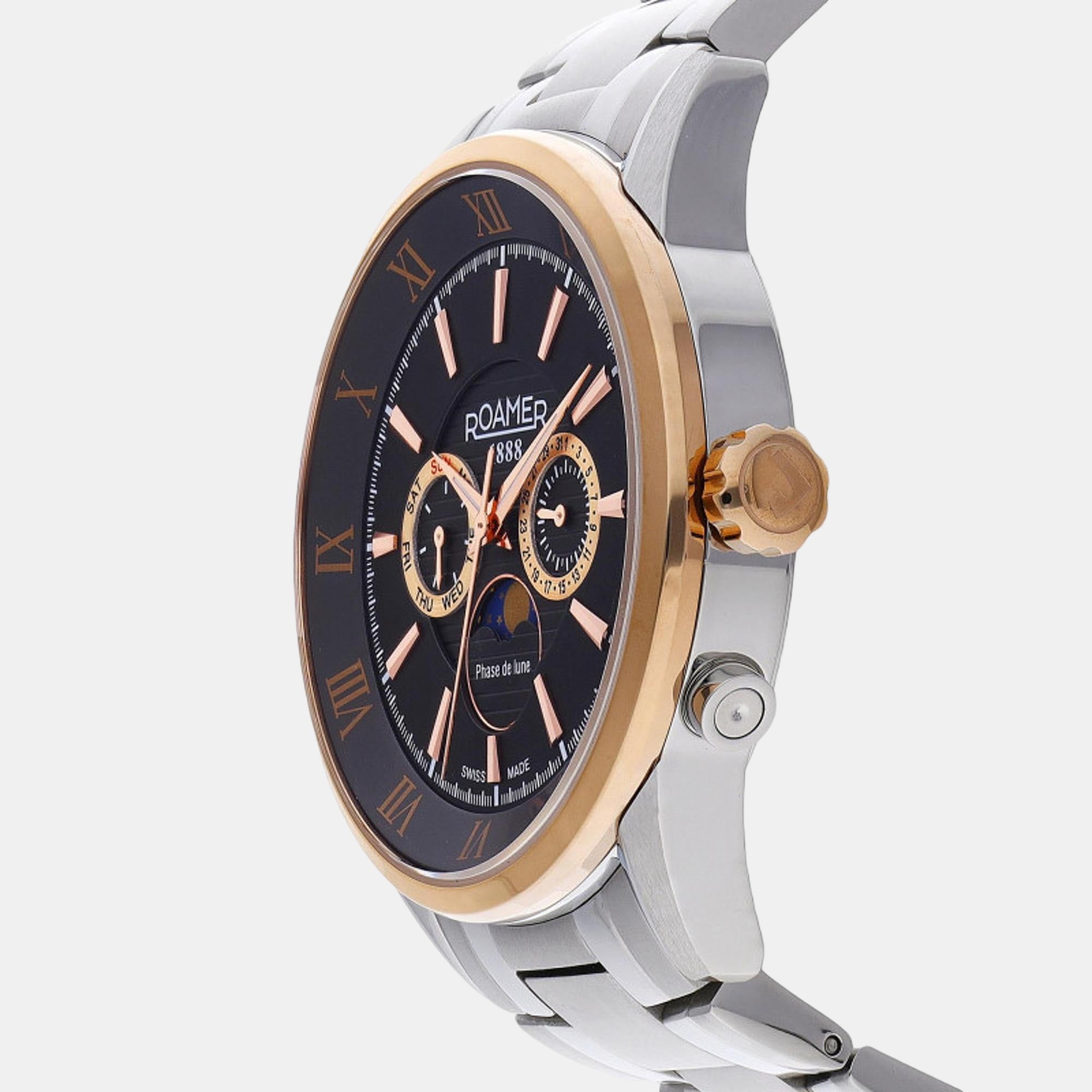 Superior Moonphase Men Quartz Black Dial Chronograph Stainless Steel Watch 508821 47 53 50