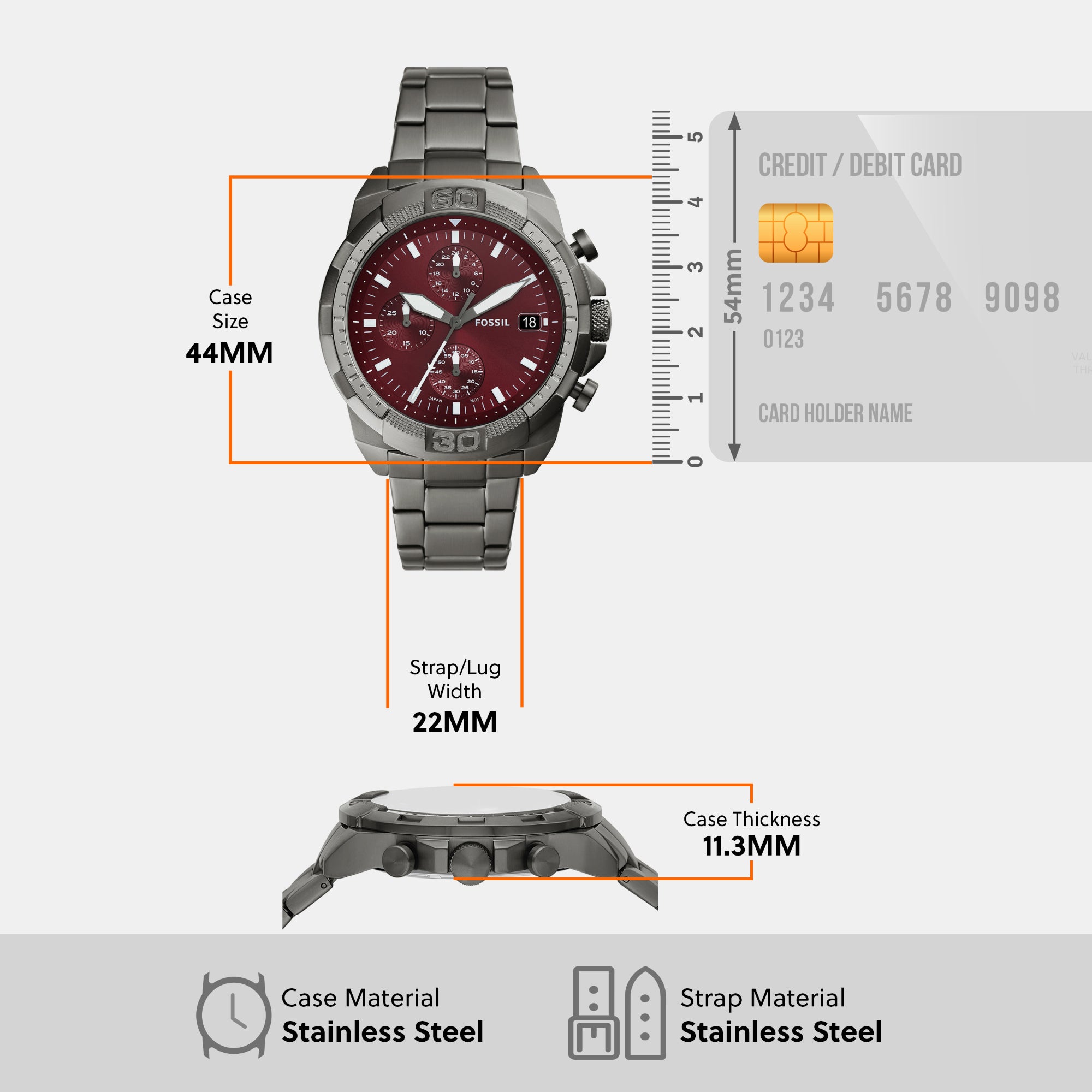 Fossil 44 mm Grey Quartz watch