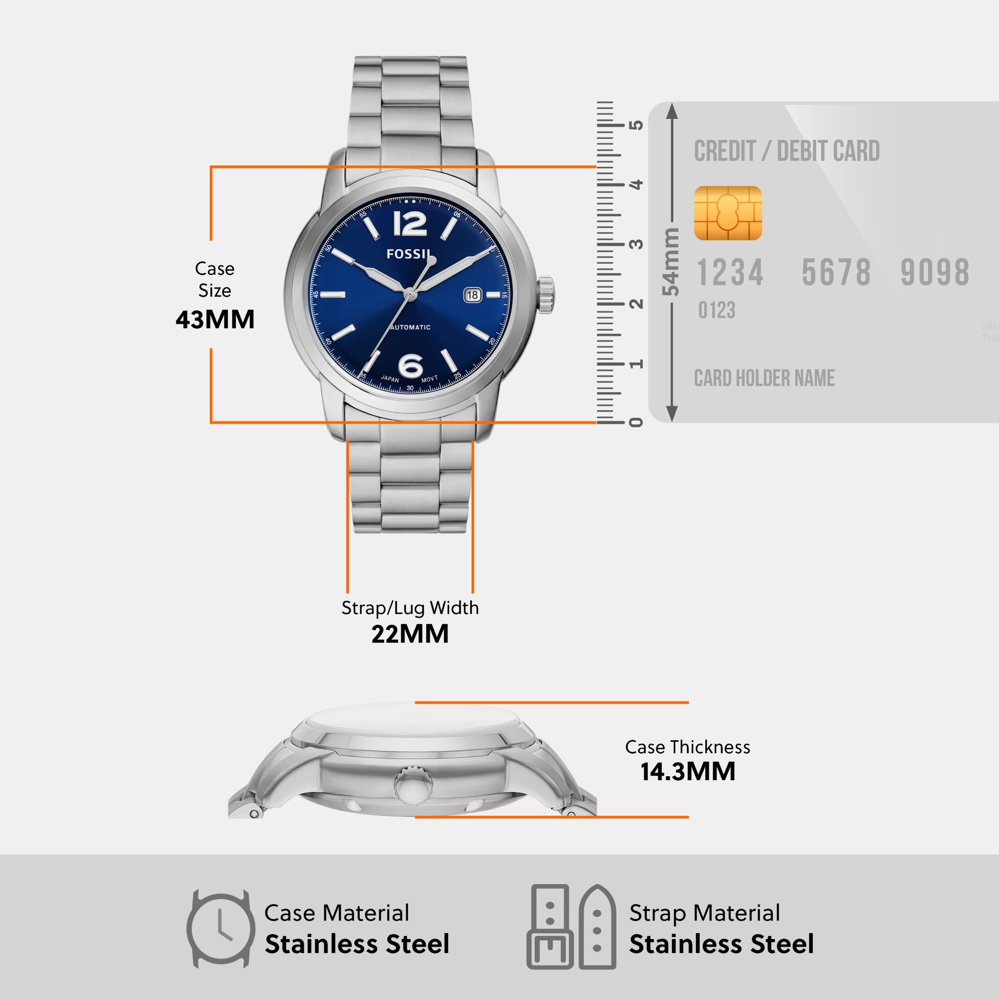 Fossil 43 mm Silver Automatic watch