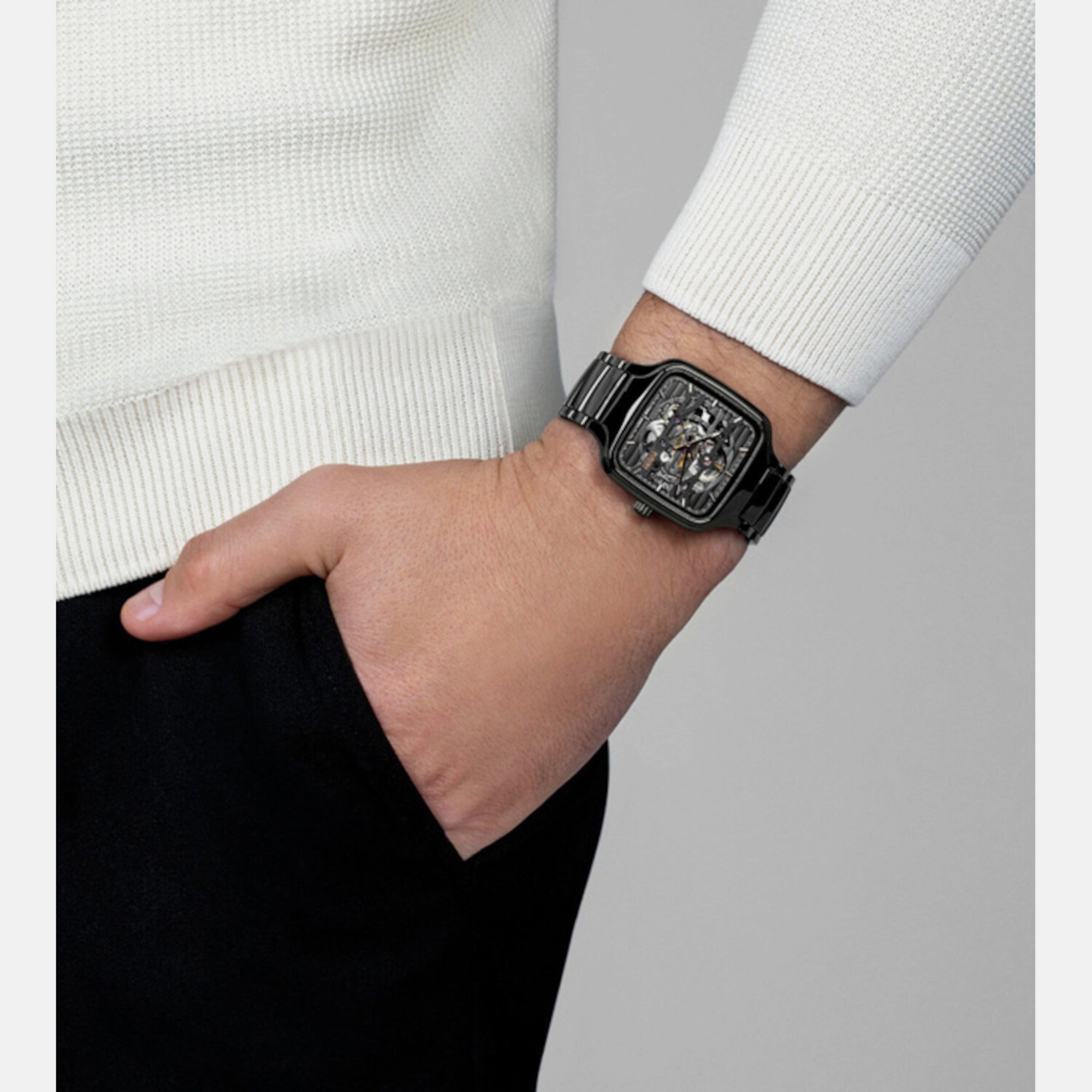 True Square Unisex Automatic Grey Dial Analog Ceramic Watch R27124162