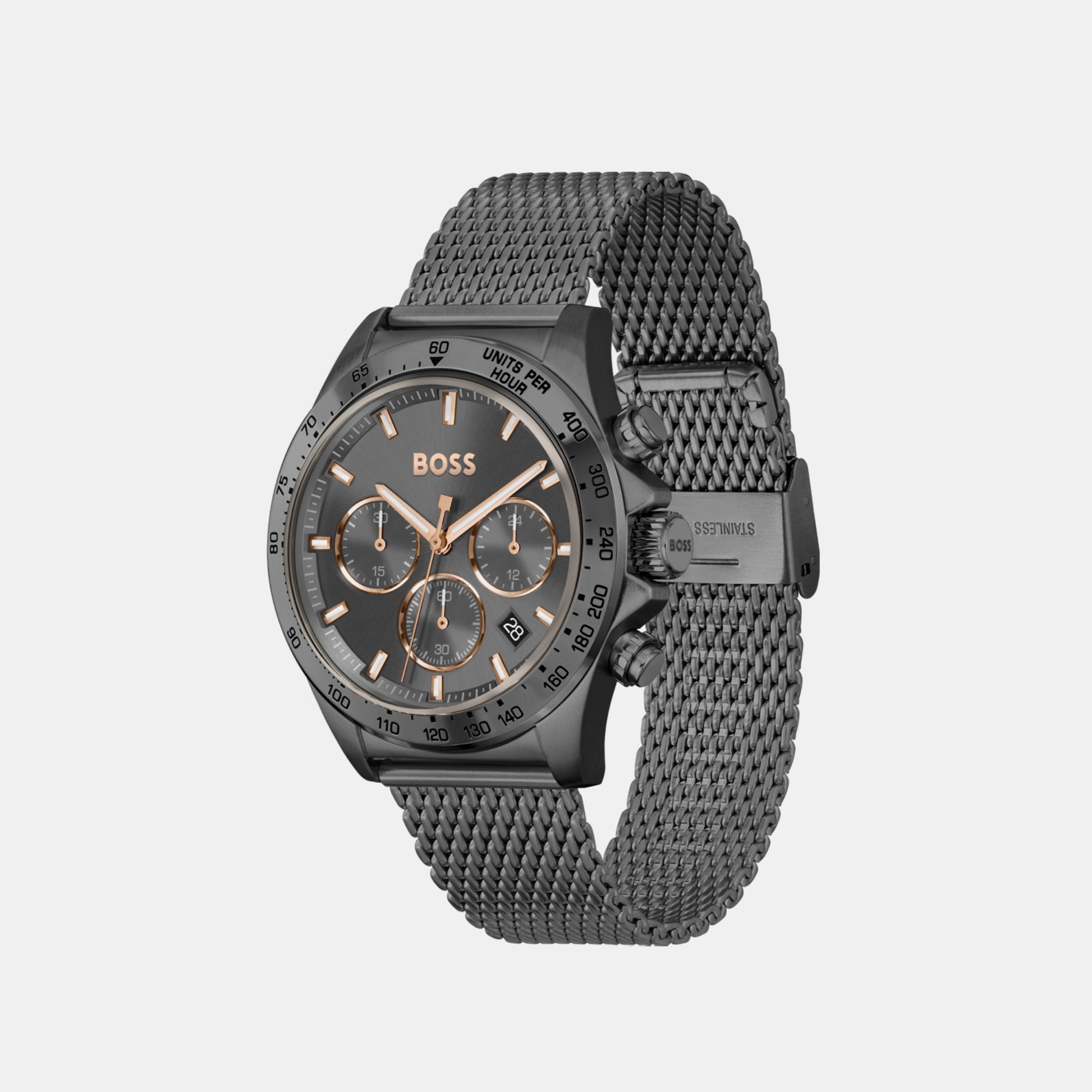 Hero Male Grey Chronograph Mesh Watch Time In 1514021 – Just