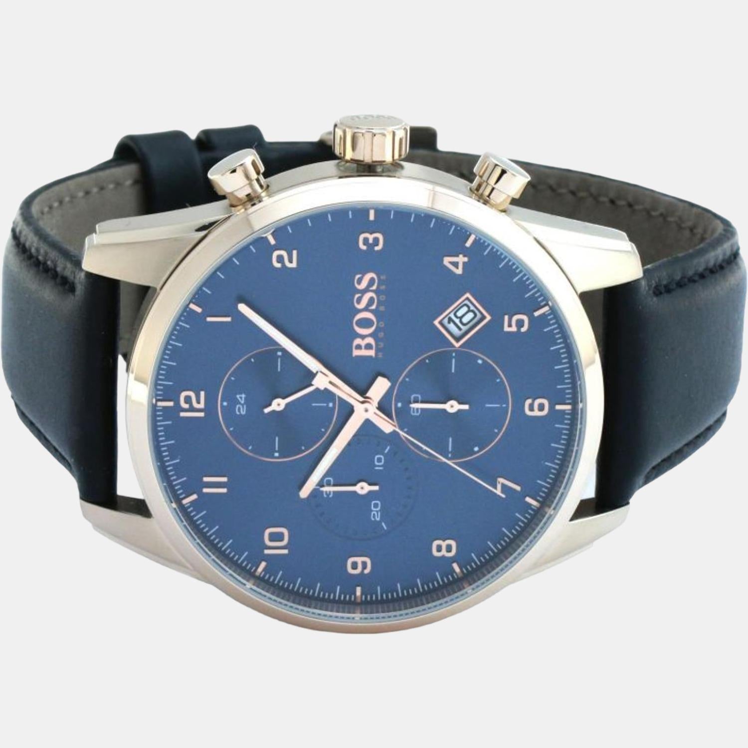 Boss Time Boss Leather | In Blue – Male Just Watch Analog