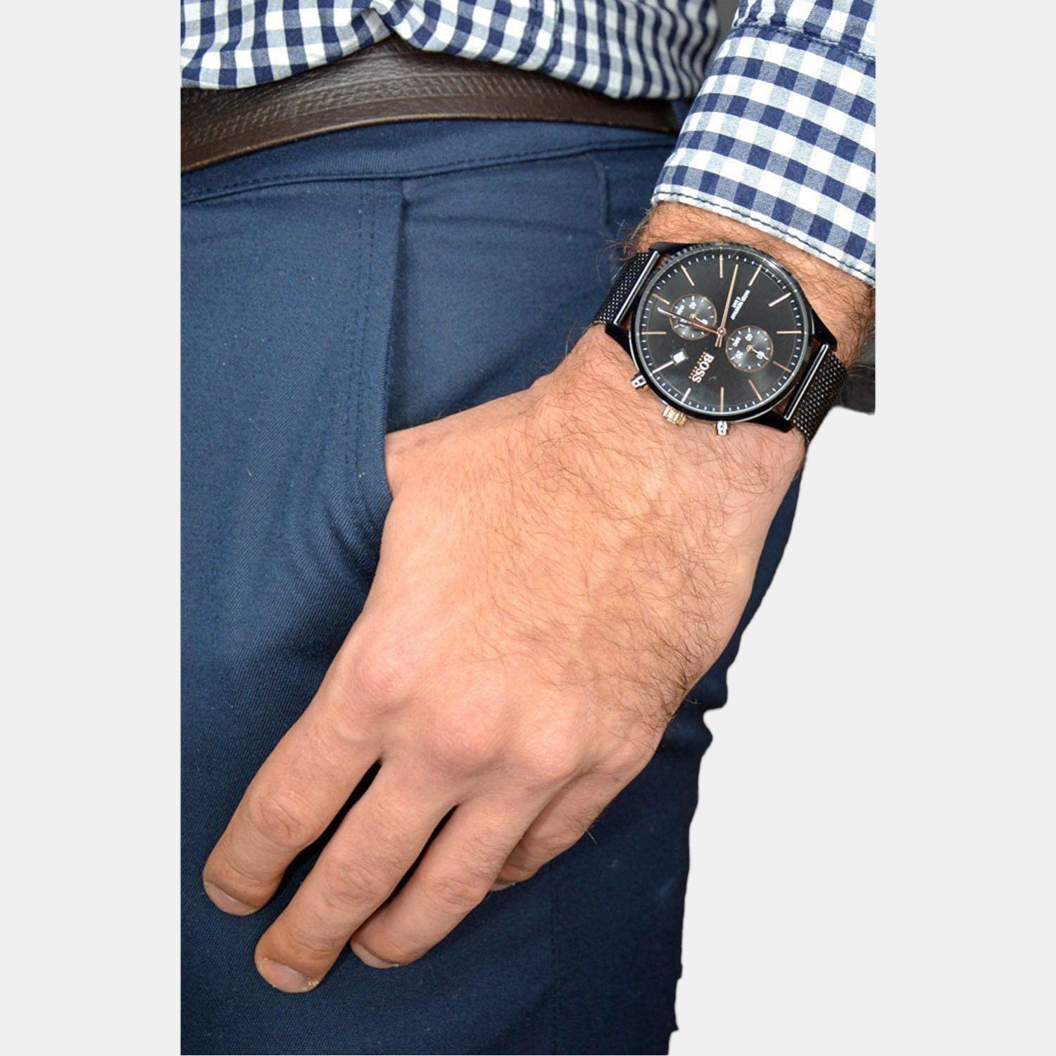 Boss Male Blue Analog Leather Watch | Boss – Just In Time