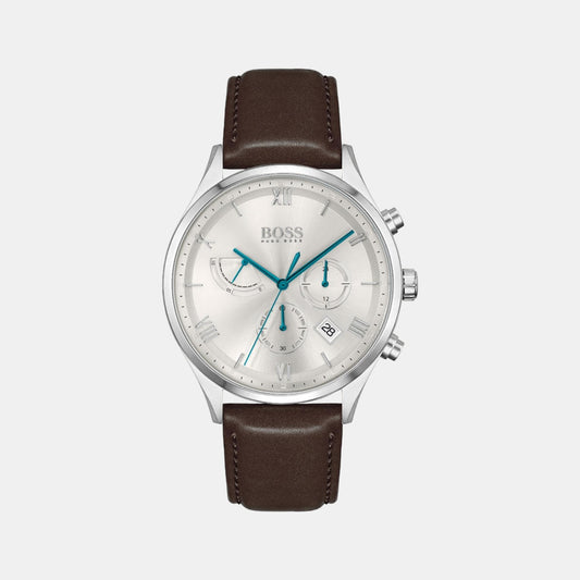 Male Silver Leather Chronograph Watch 1513889