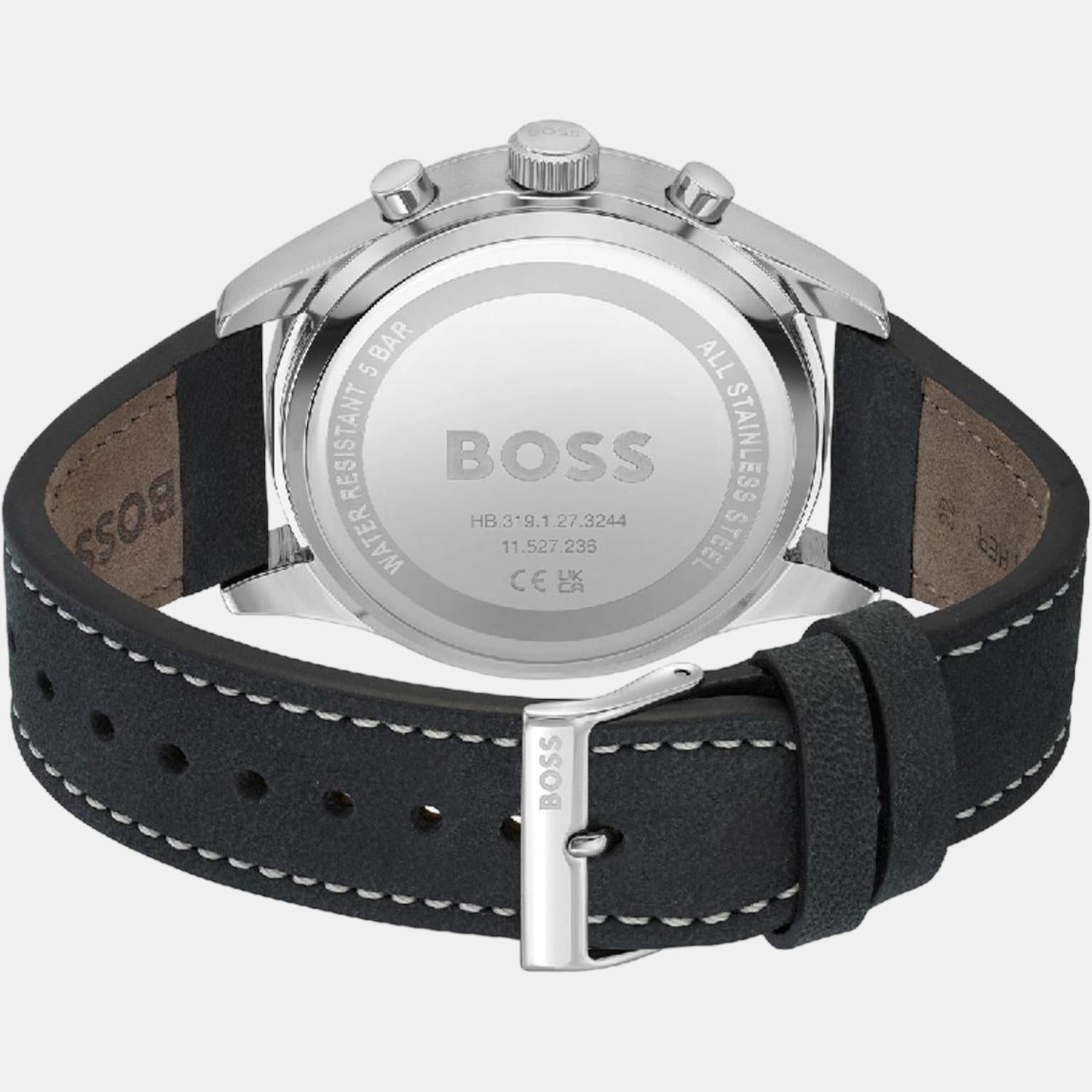 Boss Male Black Analog Leather Watch Boss Just In Time