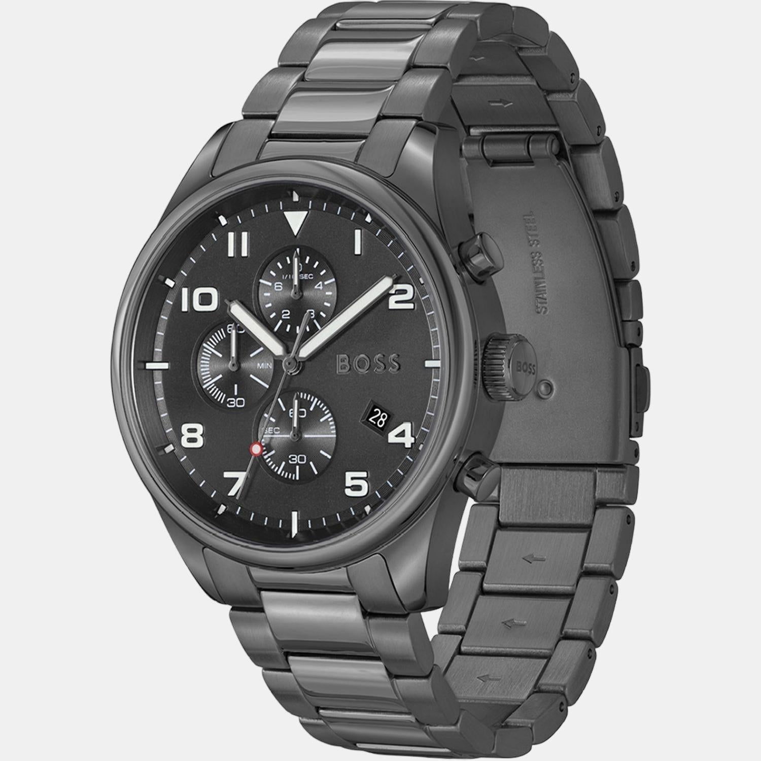 Boss Male Black Analog Stainless Steel Watch Boss Just In Time