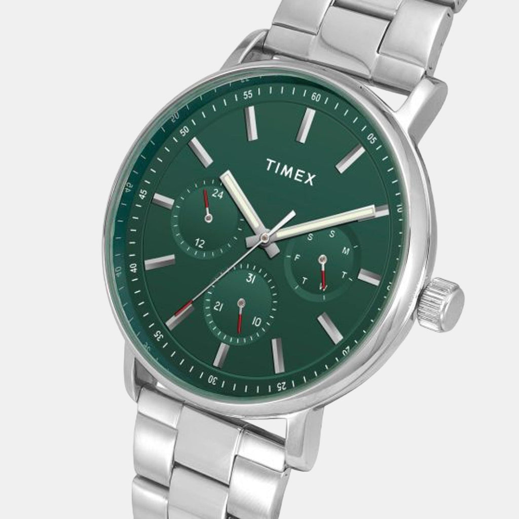 Fashion Men Quartz Green Dial Chronograph Stainless Steel Watch TWEG20017