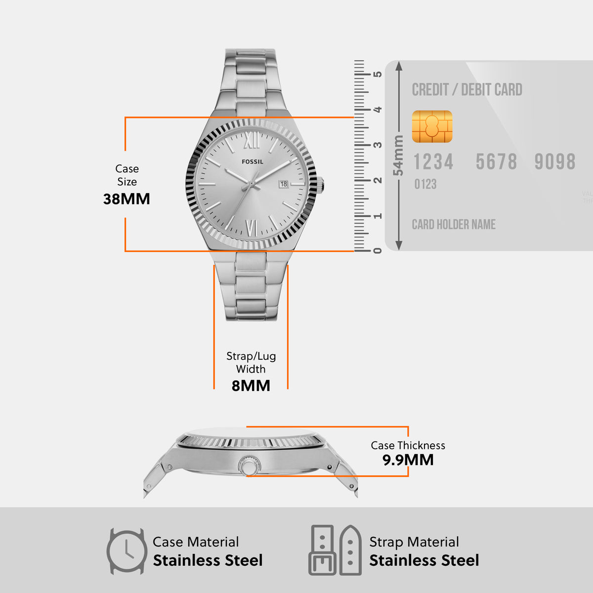 Fossil 38 mm Silver Quartz watch