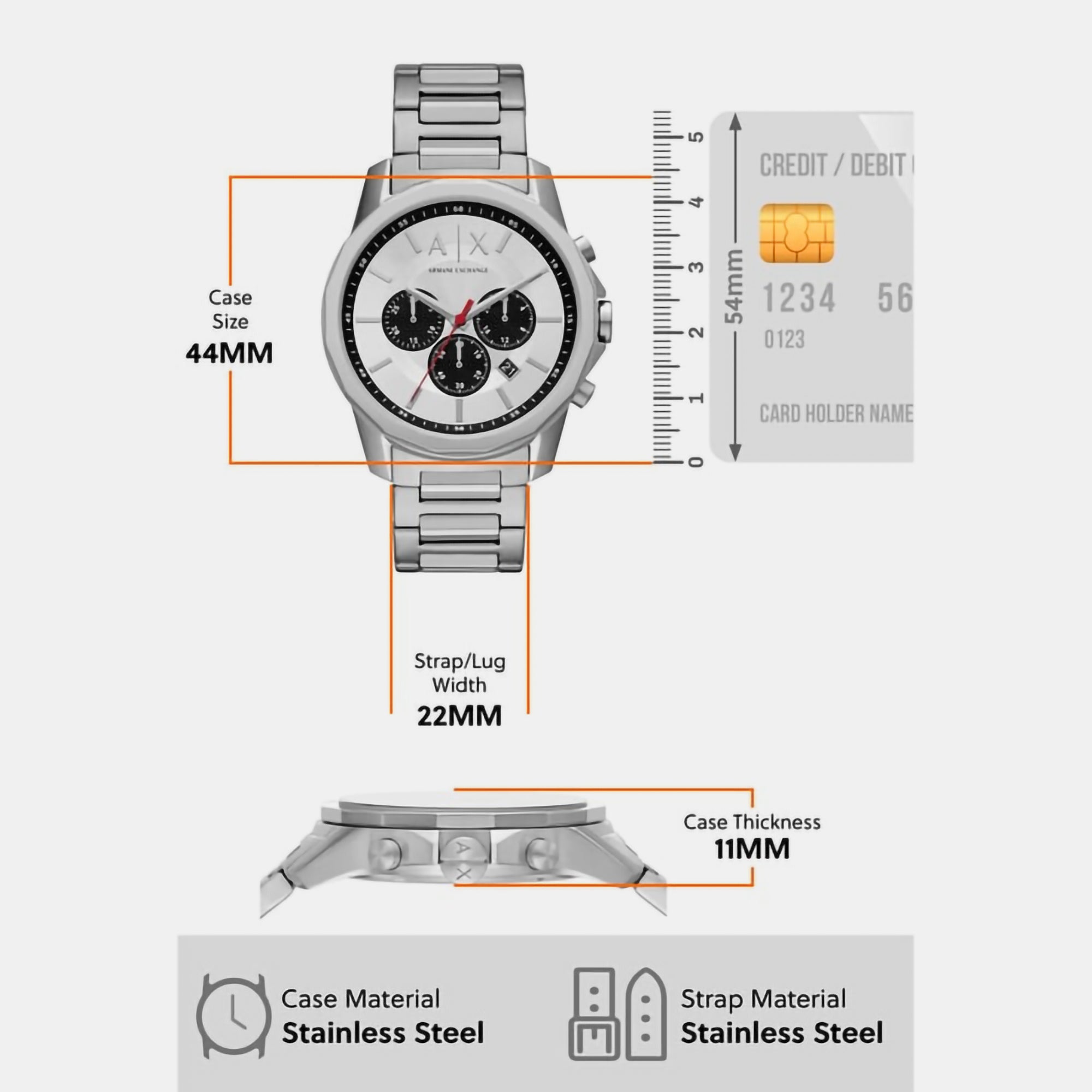 Armani Exchange 44 mm Silver Quartz watch