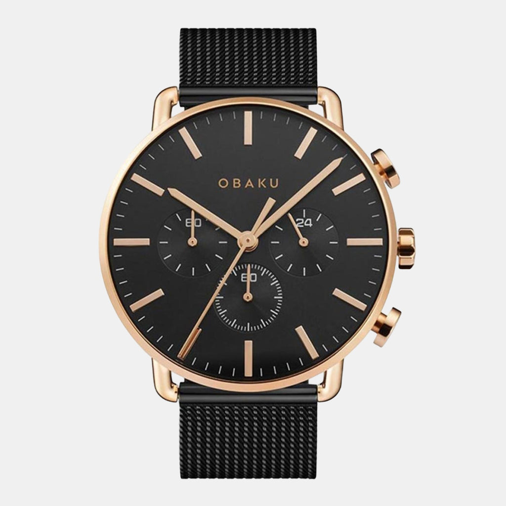 Obaku Round Black Chronograph watch
