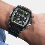 Men Quartz Green Dial Chronograph Leather Watch Y83011G9MF