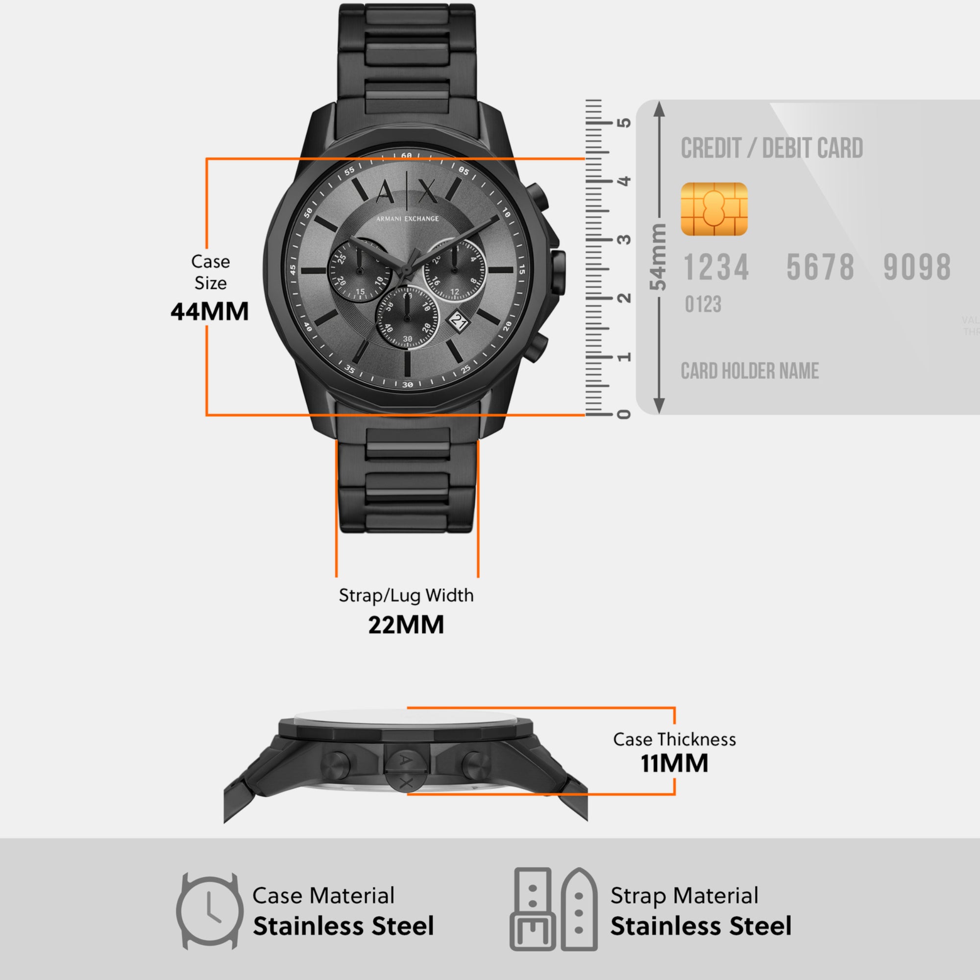 Male Grey Chronograph Stainless Steel Watch AX7140SET – Just In Time