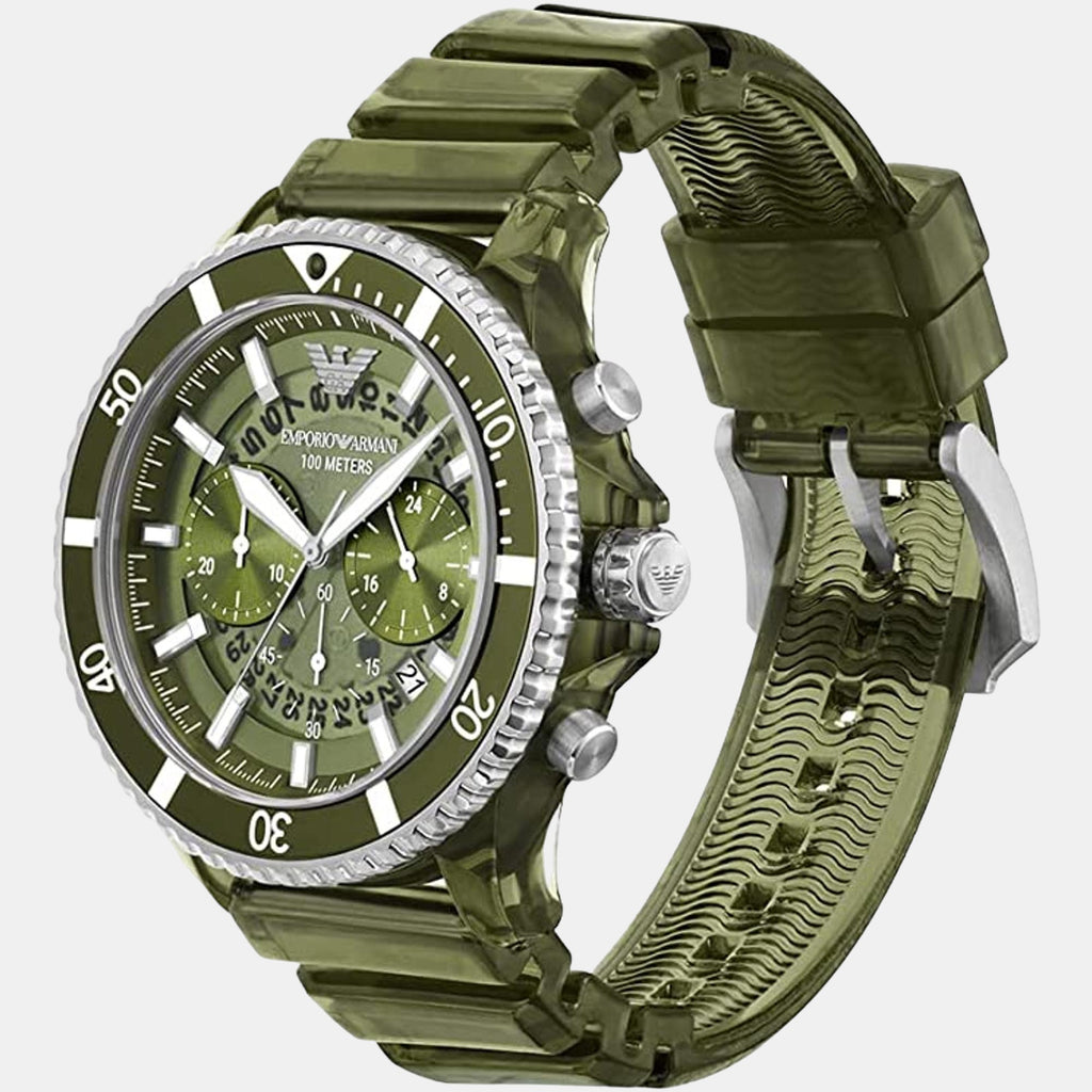 World Explorer Men Quartz Green Dial Chronograph Silicone Watch AR11534